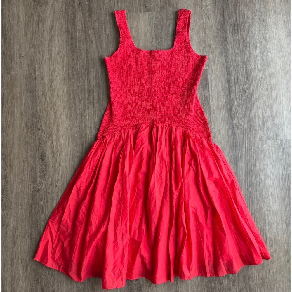 Hutch Sleeveless Smocked Drop-waist Midi Dress Red Petite Large​​